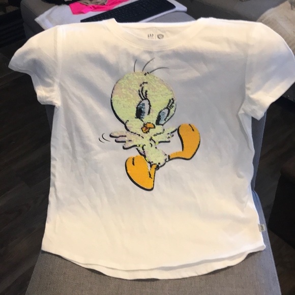 Gap X Warner Bros. Girls flip sequin Tweety Bird T-shirt NWOT - Picture 2 of 3